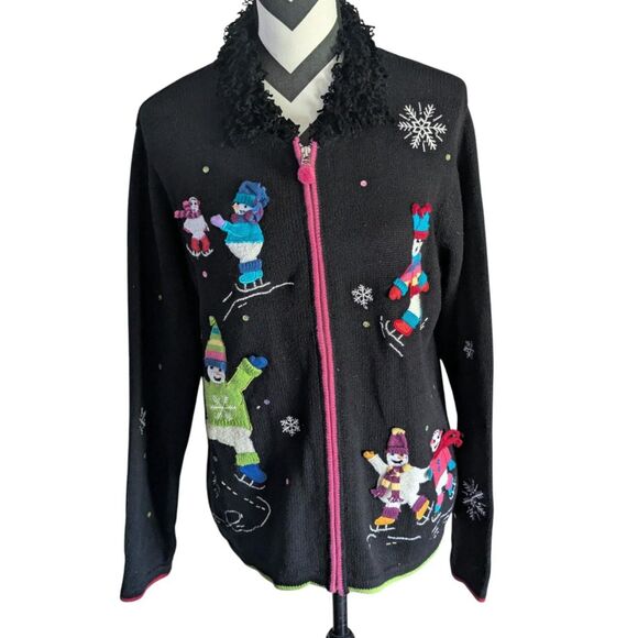 Karen Scott Sport Snowman Festive Cute Cardigan, Petite Large - Picture 1 of 8